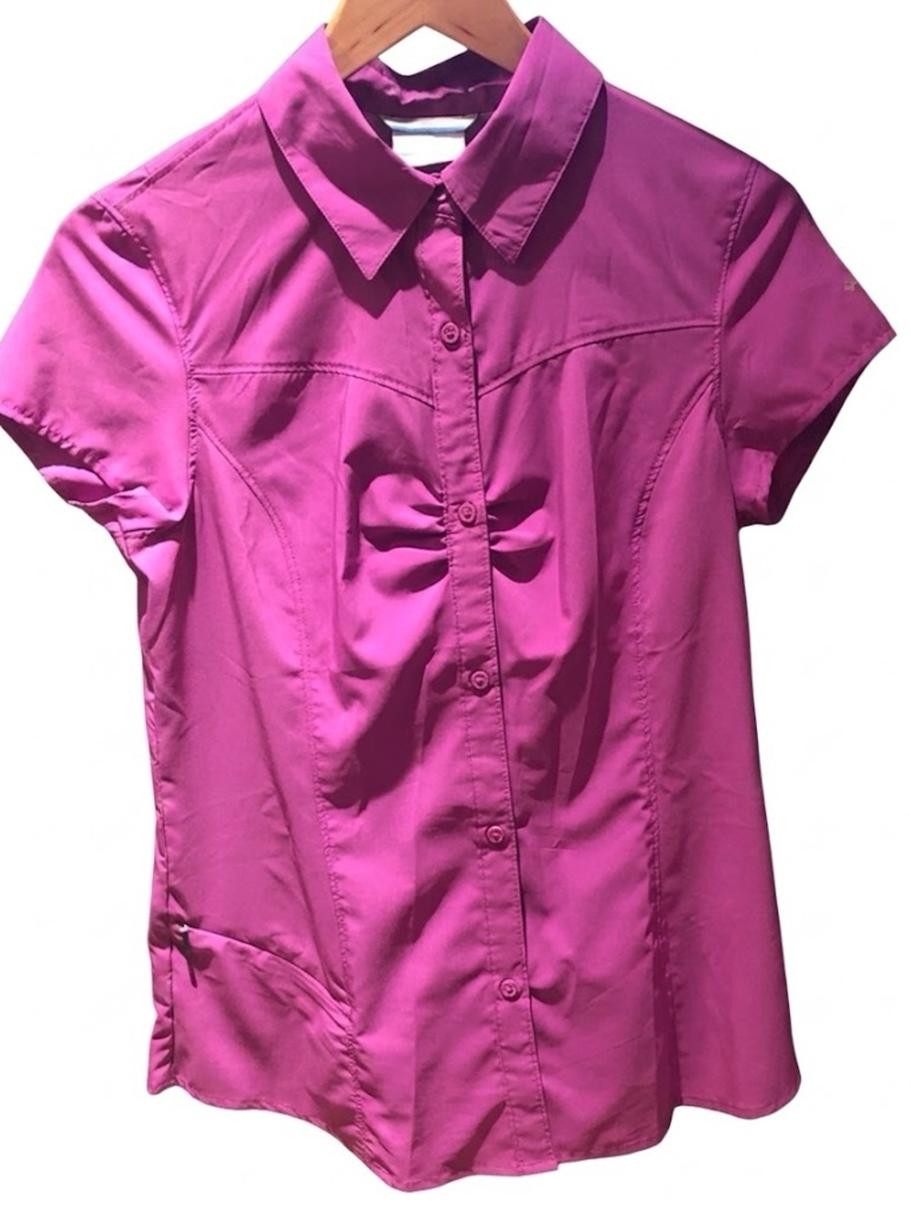 Columbia Omni-Shade Button Down Hiking Fishing Shirt Small Purple Zipper Pocket
